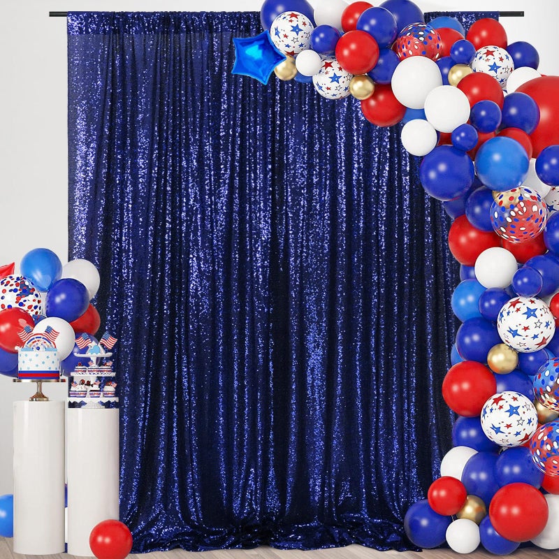 SquarePie Sequin Backdrop 6FT x 8FT Navy Blue Curtain Background for Wedding Party - Image 1